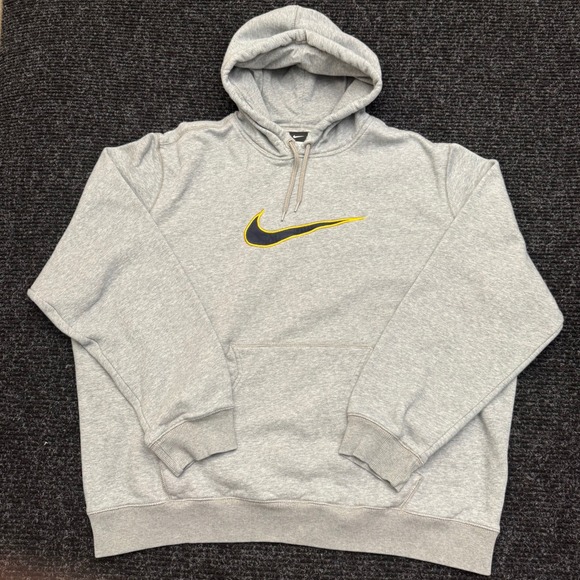 Nike Other - Nike Center Swoosh Hoodie Mens XXL Heather Gray Navy Yellow Embroidered Pullover